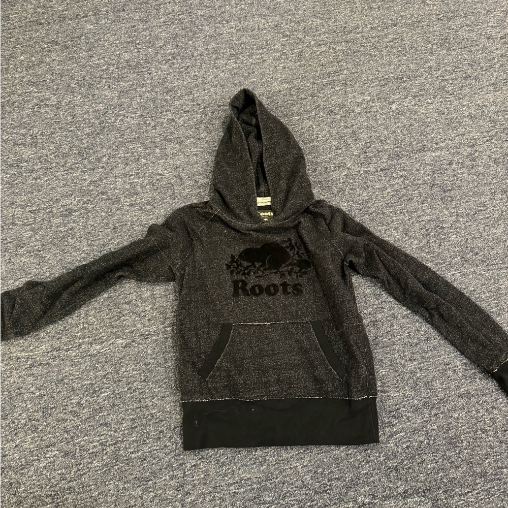 Roots sweatshirt - black logo on black salt and pepper